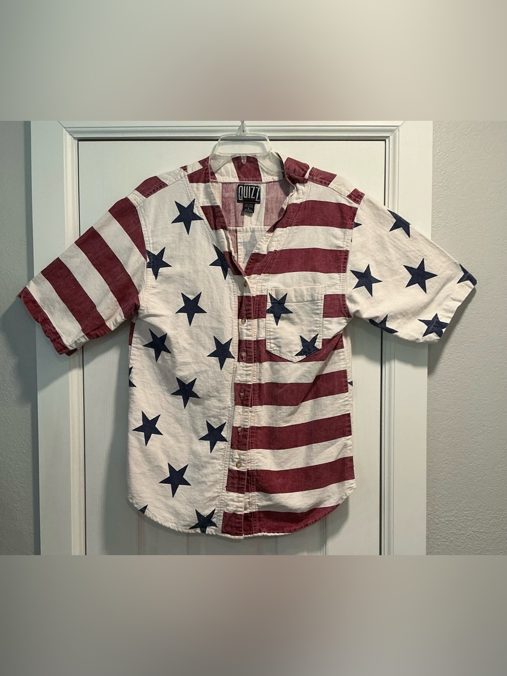 Quizz Men's Short-Sleeve Star & Stripe  Shirt in Red, White & Blue size L
